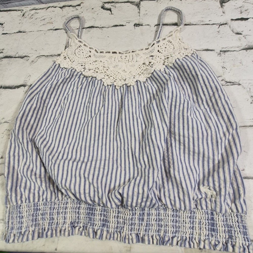 Abercrombie Kids Tank Top Size Medium Striped Nautical Crochet Trim